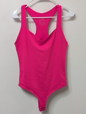 REORIA Bright Pink Scoop Neck Racerback Thong Bodysuit